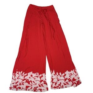 Billabong Red and White Floral Wide-Leg Wrap Pants
